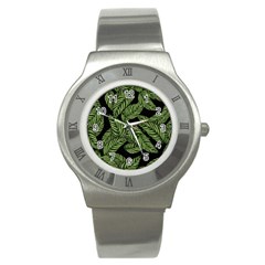 Background Pattern Leaves Texture Stainless Steel Watch