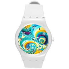 Abstract Waves Ocean Sea Whimsical Round Plastic Sport Watch (m) by Maspions