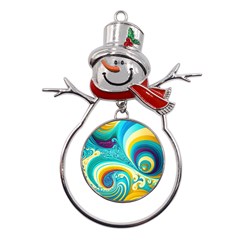 Abstract Waves Ocean Sea Whimsical Metal Snowman Ornament by Maspions