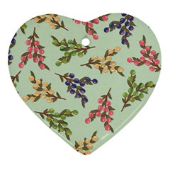 Berries Flowers Pattern Print Ornament (heart)