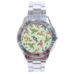 Berries Flowers Pattern Print Stainless Steel Analogue Watch