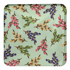 Berries Flowers Pattern Print Square Glass Fridge Magnet (4 Pack) by Maspions