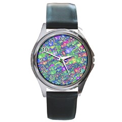 Sktechy Style Guitar Drawing Motif Colorful Random Pattern Wb Round Metal Watch