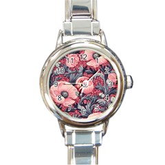 Vintage Floral Poppies Round Italian Charm Watch