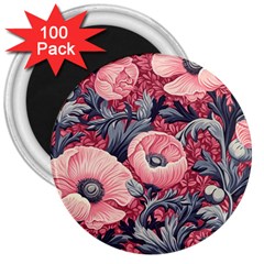 Vintage Floral Poppies 3  Magnets (100 Pack)