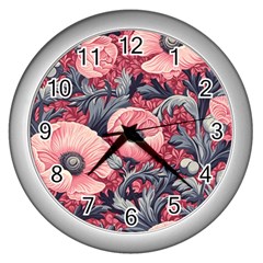 Vintage Floral Poppies Wall Clock (silver)