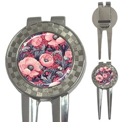 Vintage Floral Poppies 3-in-1 Golf Divots