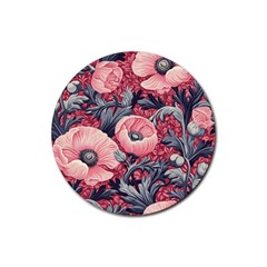 Vintage Floral Poppies Rubber Coaster (round)