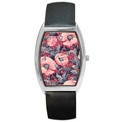 Vintage Floral Poppies Barrel Style Metal Watch