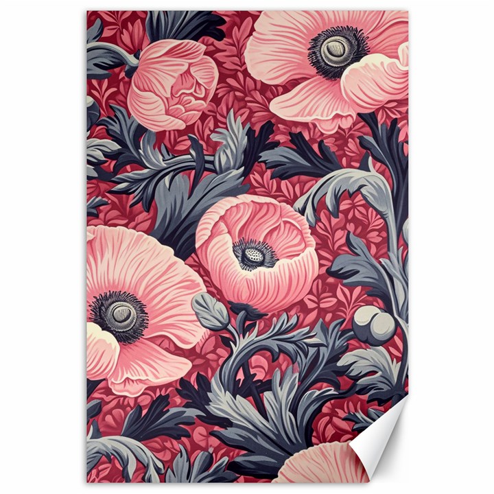 Vintage Floral Poppies Canvas 12  x 18 