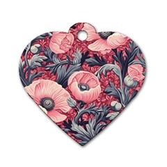 Vintage Floral Poppies Dog Tag Heart (two Sides)