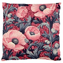 Vintage Floral Poppies Large Premium Plush Fleece Cushion Case (two Sides)