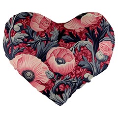 Vintage Floral Poppies Large 19  Premium Flano Heart Shape Cushions