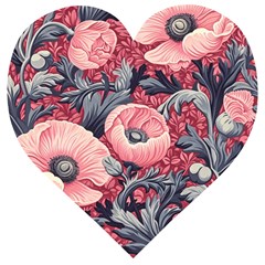 Vintage Floral Poppies Wooden Puzzle Heart