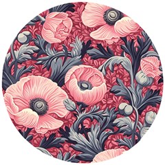 Vintage Floral Poppies Wooden Puzzle Round