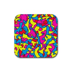 Colorful-graffiti-pattern-blue-background Rubber Coaster (square)