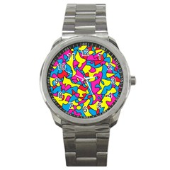 Colorful-graffiti-pattern-blue-background Sport Metal Watch