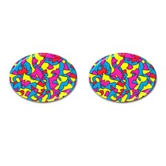 Colorful-graffiti-pattern-blue-background Cufflinks (oval)