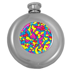 Colorful-graffiti-pattern-blue-background Round Hip Flask (5 Oz)