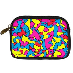 Colorful-graffiti-pattern-blue-background Digital Camera Leather Case