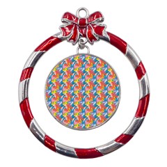 Abstract Pattern Metal Red Ribbon Round Ornament