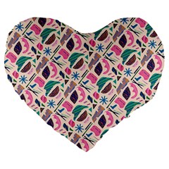 Multi Colour Pattern Large 19  Premium Flano Heart Shape Cushions