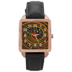 Swirl Vortex Emoji Cyclone Motion Art Rose Gold Leather Watch 