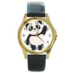 Hello Panda  Round Gold Metal Watch