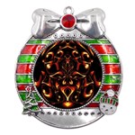 Year Of The Dragon Metal X Mas Ribbon With Red Crystal Round Ornament Front