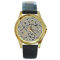 Sketchy Abstract Artistic Print Design Round Gold Metal Watch