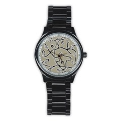 Sketchy Abstract Artistic Print Design Stainless Steel Round Watch by dflcprintsclothing