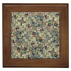 Sticker Collage Motif Pattern Black Backgrond Framed Tile by dflcprintsclothing