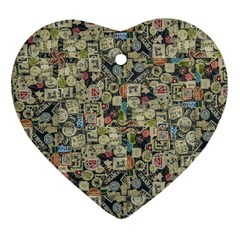 Sticker Collage Motif Pattern Black Backgrond Ornament (heart)