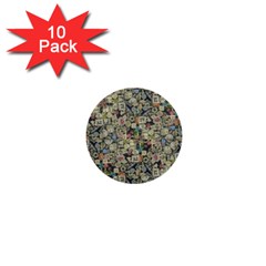 Sticker Collage Motif Pattern Black Backgrond 1  Mini Buttons (10 Pack) 