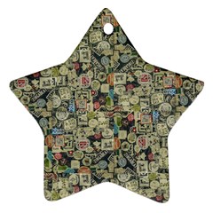Sticker Collage Motif Pattern Black Backgrond Star Ornament (two Sides)