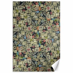 Sticker Collage Motif Pattern Black Backgrond Canvas 24  X 36 