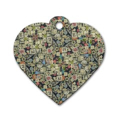 Sticker Collage Motif Pattern Black Backgrond Dog Tag Heart (two Sides)