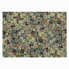 Sticker Collage Motif Pattern Black Backgrond Large Glasses Cloth (2 Sides)