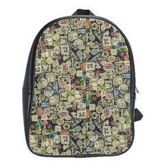 Sticker Collage Motif Pattern Black Backgrond School Bag (xl)