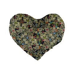 Sticker Collage Motif Pattern Black Backgrond Standard 16  Premium Heart Shape Cushions