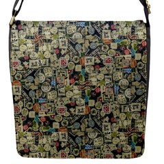 Sticker Collage Motif Pattern Black Backgrond Flap Closure Messenger Bag (s) by dflcprintsclothing