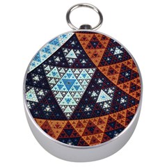 Fractal Triangle Geometric Abstract Pattern Silver Compasses