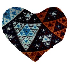 Fractal Triangle Geometric Abstract Pattern Large 19  Premium Flano Heart Shape Cushions