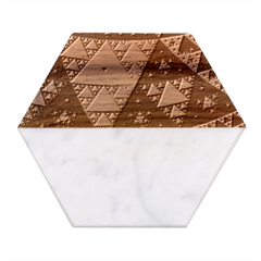 Fractal Triangle Geometric Abstract Pattern Marble Wood Coaster (hexagon)  by Cemarart