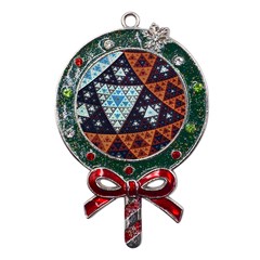 Fractal Triangle Geometric Abstract Pattern Metal X mas Lollipop With Crystal Ornament