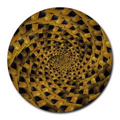 Spiral Symmetry Geometric Pattern Black Backgrond Round Mousepad