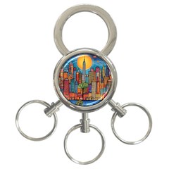 City New York Nyc Skyscraper Skyline Downtown Night Business Urban Travel Landmark Building Architec 3-ring Key Chain