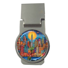 City New York Nyc Skyscraper Skyline Downtown Night Business Urban Travel Landmark Building Architec Money Clips (round) 