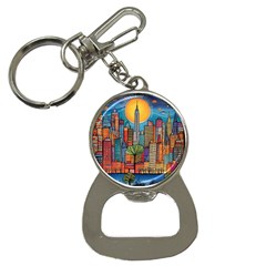 City New York Nyc Skyscraper Skyline Downtown Night Business Urban Travel Landmark Building Architec Bottle Opener Key Chain