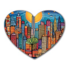 City New York Nyc Skyscraper Skyline Downtown Night Business Urban Travel Landmark Building Architec Heart Mousepad